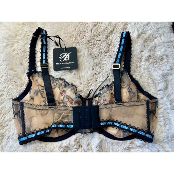 Honey Birdette PASCALE🩵 Blue Pink Embroidered Bra 32H - Picture 4 of 4
